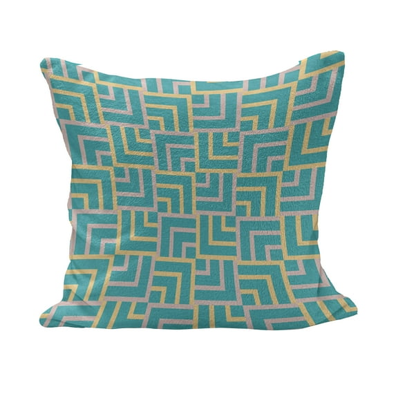Turquoise Fluffy Throw Pillow Cushion Cover, Art Deco Style Shapes Like Geometrical Squares with Lines Image, Decorative Square Accent Pillow Case, 40" x 40", Turquoise Yellow, by Ambesonne