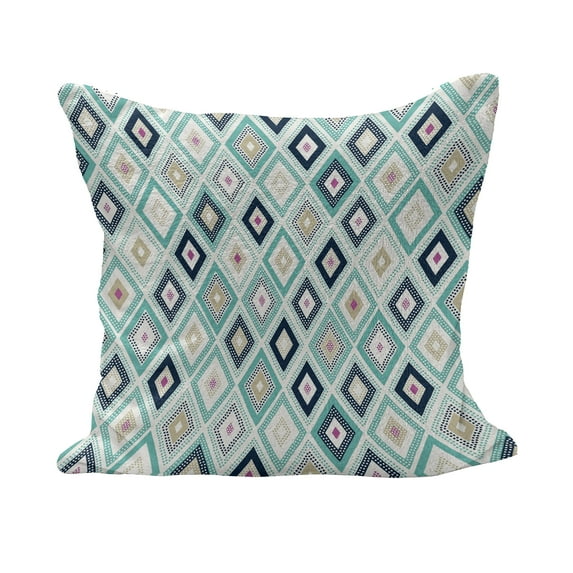 Turquoise Fluffy Throw Pillow Cushion Cover, Dots Doodle Rhombus Diamond Shapes Colorful Geometrical Pattern Art, Decorative Square Accent Pillow Case, 18" x 18", Multicolor Turquoise, by Ambesonne