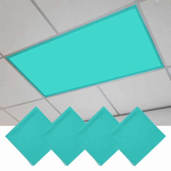 Turquoise Fluorescent Light Covers, Modern Pure Turquoise Magnetic Light Covers for Ceiling Lights, Fluorescent Ceiling Shade Filters for Classroom Bedroom Office 4x2Ft x 4PCS