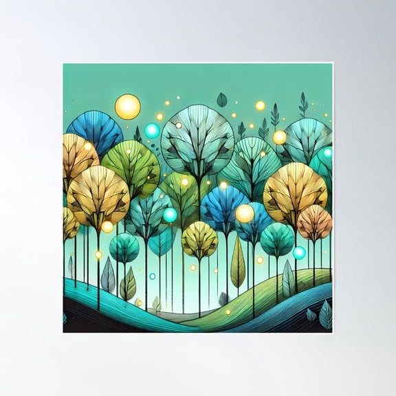 Turquoise Forest Poster Wall Art, Modern Wall Decor, 24x24 UNFRAMED
