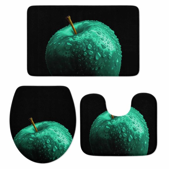 Turquoise Fruit Bathroom Rugs Set Berry Drops Modern Classic Non Slip Absorbent Soft Bath Mats 3 Piece Set with Bathroom Rug, U-Shaped Floor Mat, Toilet Seat Cover Large Size