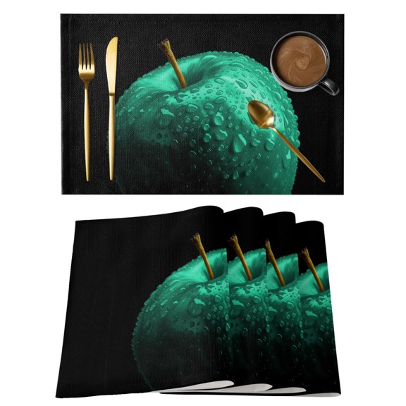 Turquoise Fruit Cotton Linen Placemats Set of 1, Berry Drops Modern Classic Washable Table Place Mats Heat Insulating Placemat for Dining Room Kitchen Daily Use 13 x 19 Inch