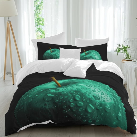 Turquoise Fruit Duvet Cover Set Cal King Size, Berry Drops Modern Classic 4 Piece Soft Microfiber Bedding Set with Zipper Closure, 1 Comforter Cover, 1 Flat Sheet, 2 Pillowcases