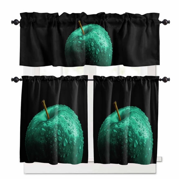 Turquoise Fruit Kitchen Curtains Valance and Tier Set Berry Drops Modern Classic Rod Pocket Short Curtains for Small Window 3 Pieces Set for Bedroom Bathroom Cafe (54" x 18"+27" x 36")