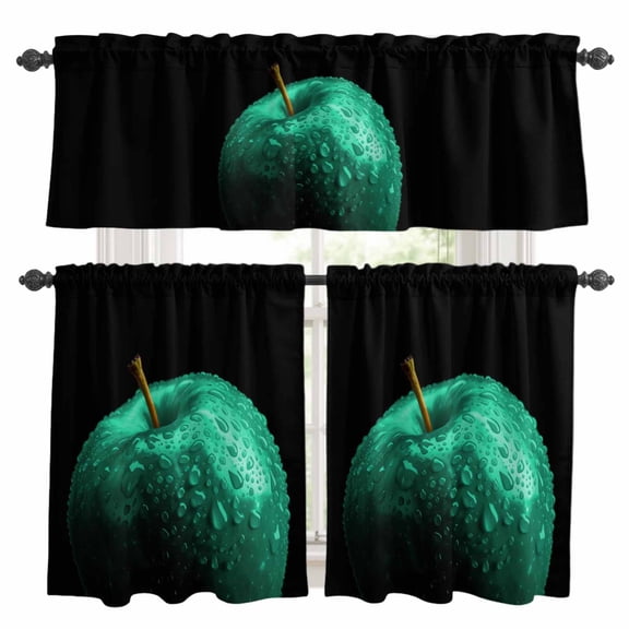 Turquoise Fruit Kitchen Curtains Valances and Tiers Set of 3 Berry Drops Modern Classic Tier Curtains and Valance with Rod Pocket for Small Windows, 27.5"x36"