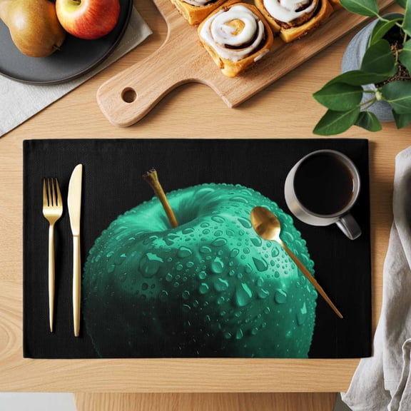 Turquoise Fruit Placemats Set of 1, Berry Drops Modern Classic Heat Insulated Linen Place Mats, Washable Stain-Proof Table Mats for Dining Tables Holiday Decor 13x19 Inches