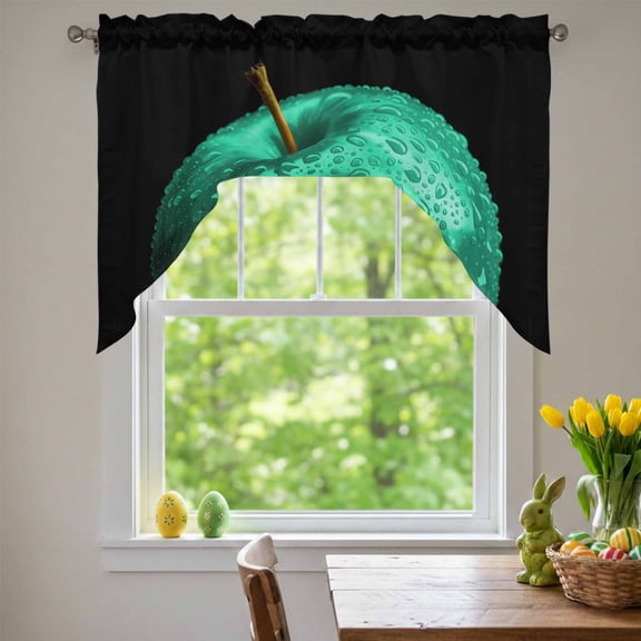 Turquoise Fruit Swag Valances for Kitchen Window, Berry Drops Modern Classic Small Swag Valances Rod Pocket Curtain Drapes Window Treatment for Bedroom Bathroom, 56x36 Inch