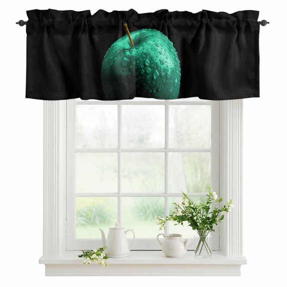 Turquoise Fruit Valances for Windows, Rod Pocket Kitchen Valance Curtains - Soft & Washable Small Window Treatment for Living Room, Bathroom, Berry Drops 42x12inch, 1 Panel