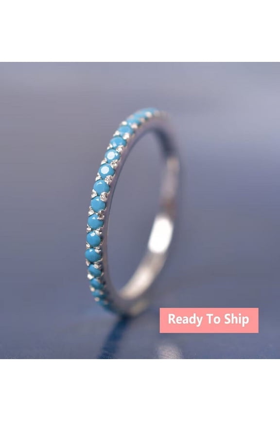 Turquoise Full Eternity band Ring Stackable Turquoise Wedding Band Bridal Matching band Ring Women Anniversary Gifts