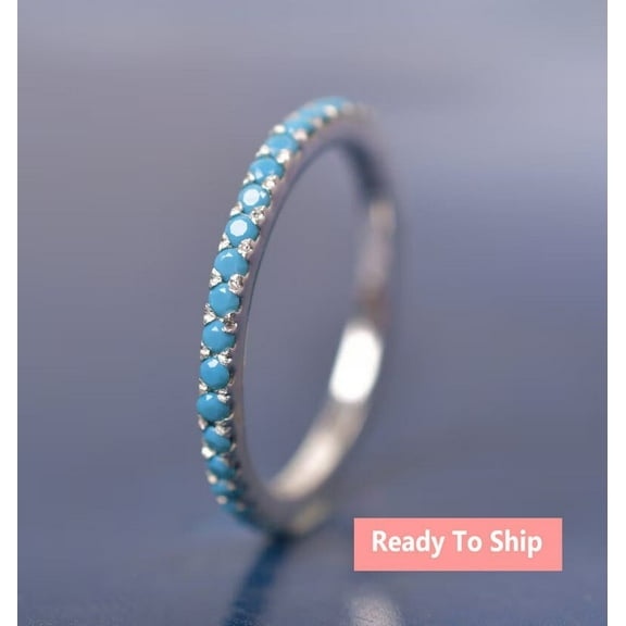 Turquoise Full Eternity band Ring Stackable Turquoise Wedding Band Bridal Matching band Ring Women Anniversary Gifts
