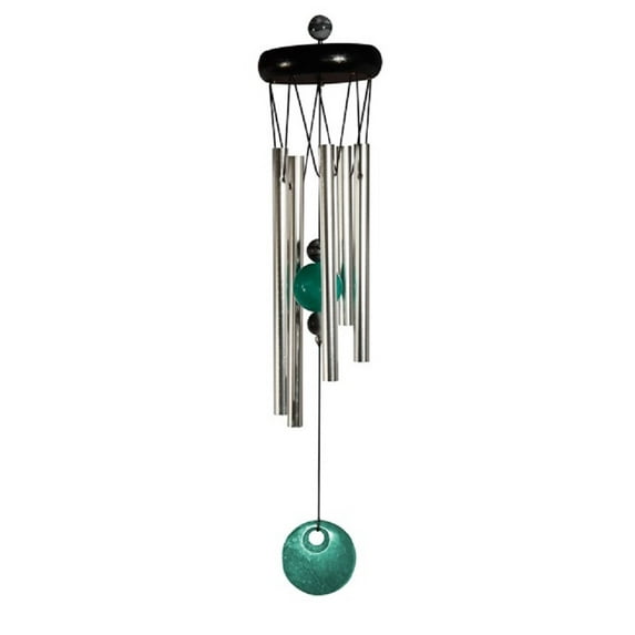 Turquoise Gem Metal Wind Chime with Wooden Top Outdoor Garden Windchimes New