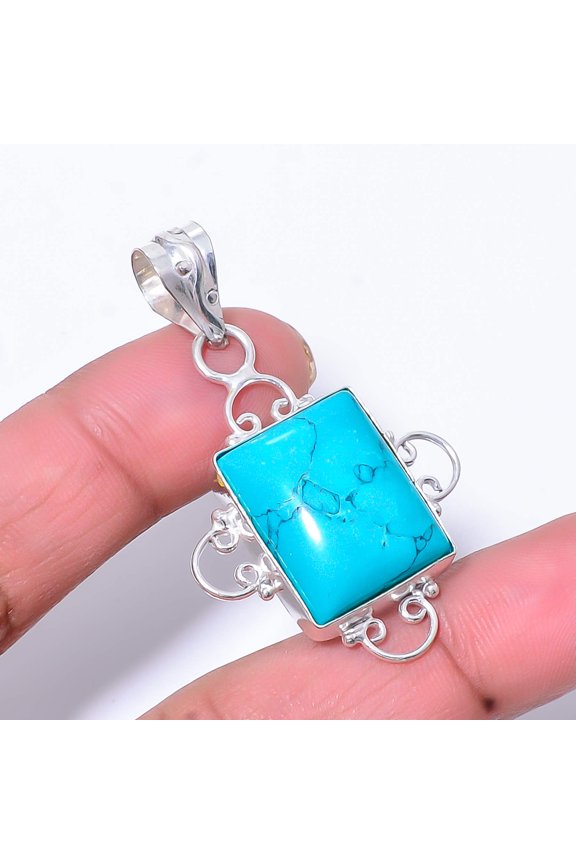 Turquoise Gemstone 925 Sterling Silver Handmade Pendant 1.76" P397