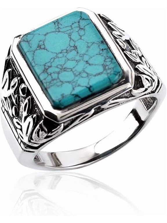 Turquoise Gemstone 925 Sterling Silver Men's Ring Solid Silver Jewelry For Mens Cushion Cut Natural Stone Gift For Father Brother Size 8