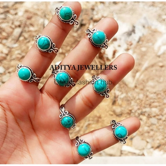 Turquoise Gemstone 925 Sterling Silver Plated Handmade Ring 75 pcs