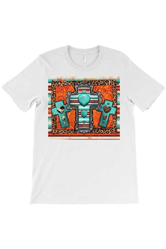 Turquoise Gemstone Crosses, Western Christian Religious Faith G10225 Unisex T-Shirt, Up to Size 5XL
