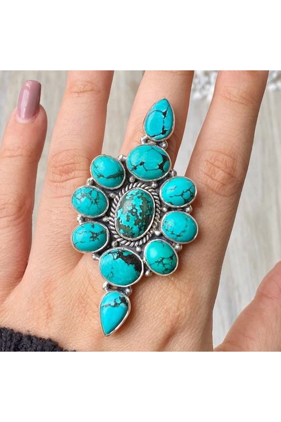 Turquoise Gemstone Ring, Statement Handcrafted Ring, made In 925 Sterling Silver, Boho Ring, Two Stone Ring, Boho Jewelry, Gift For Her,....
