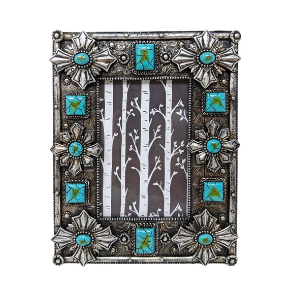 Turquoise Gemstone Southwest Frame: Tabletop Picture Frame for Western & Decor | Decorative Picture Frame for Southwestern Home Décor