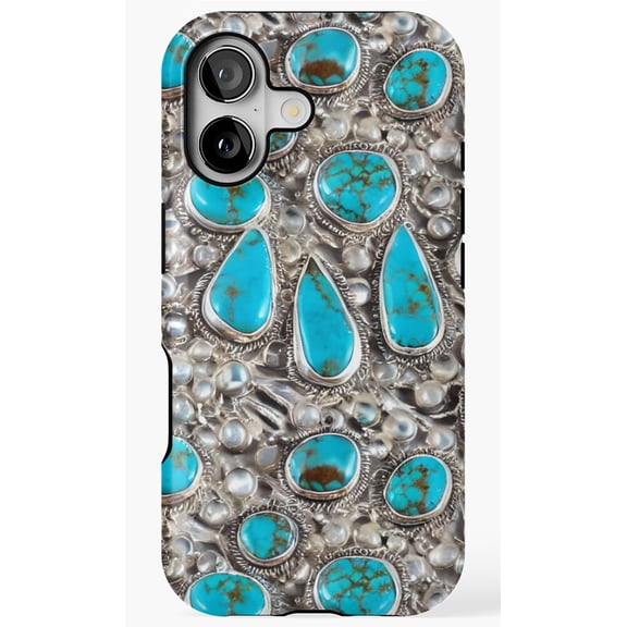 Turquoise Gemstone Southwest Native Silver Case Phone Case for iPhone 17 16 15 14 13 12 11 Pro Max