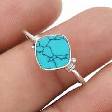 Turquoise Gemstone Trendy Band Women Gift Unique Ring Solid 925 Silver US 8