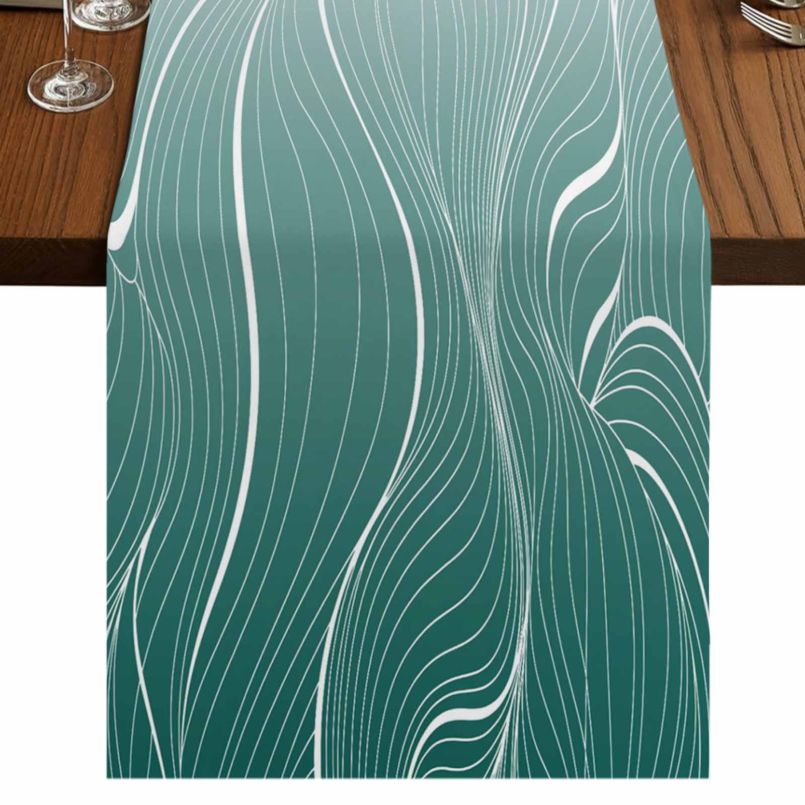Turquoise Geometric 60 Inch Table Runner, Modern White Stripe ...