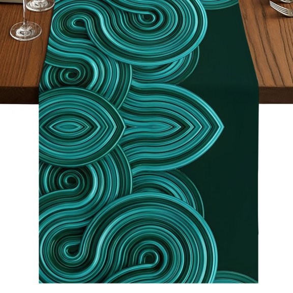 Turquoise Geometric Burlap Cotton Table Runner 13x90 Inches Long, Modern Abstract Teal Textured Farmhouse Table Runners, Outdoor Dining Tablecloths Decor for Baby Shower/Party/Wedding