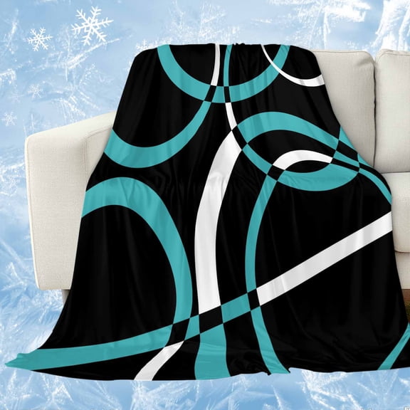 Turquoise Geometric Cooling Blanket,Lightweight Breathable Summer Throw Blanket with Double Sided Cold Effect,Modern Abstract Aesthetic Striped Art Picnic Blankets Bed Sheet for Hot Sleepers 40"x60"