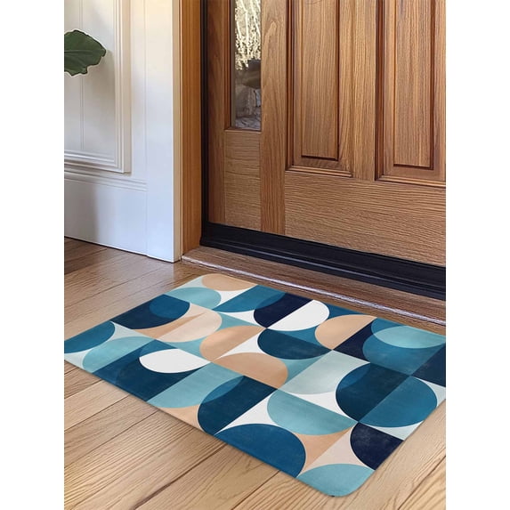 Turquoise Geometric, Door Mat Indoor Outdoor Entrance, Non Slip Small Rug for Kitchen Bathroom Entryway Rug, Modern Abstract European Art Washable Doormat Floor Mat for Office 18x30 Inch