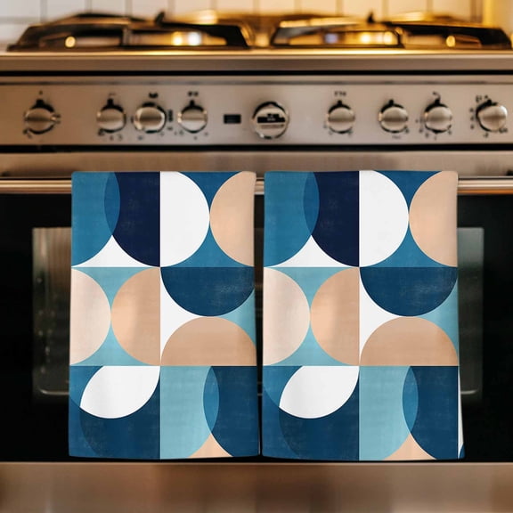 Turquoise Geometric, Kitchen Towels Set of 3, Modern Abstract European Art Absorbent Dish Towels for Kitchen, Microfiber Hand Towel, Quick Drying Tea Towel for Cleaning Decorative Dishcloths