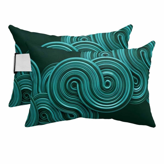 Turquoise Geometric Outdoor Pillows for Chaise Lounge Chair Beach Headrest Pillow Set of 2 Waterproof Lumbar Pillows with Insert&Adjustable Strap Modern Abstract Teal Textured Pool Pillow 12"x20"