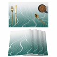 thumbnail image 1 of Turquoise Geometric Placemats Set of 4, Modern White Stripe Distortion Art Placemats for Dining Table, Place Mats for Kitchen Tabletop, Waterproof Wipeable Dining Table Mats Set, 1 of 9
