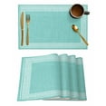 thumbnail image 1 of Turquoise Geometric Placemats Set of 4, White Greek Key Design Burlap Modern Art Placemats for Dining Table, Place Mats for Kitchen Tabletop, Waterproof Wipeable Dining Table Mats Set, 1 of 9