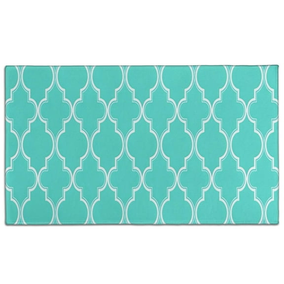 Turquoise Geometric Quatrefoil Pattern Door Rugs,Washable Non Slip Door Mats Indoor,Decorative Door Mats,Entry Mat Indoor for Entrance,Bedroom,Kitchen,Bathroom,17"x30"