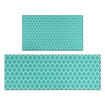 Turquoise Geometric Quatrefoil Pattern Kitchen Rugs Sets Of 2,Anti Fatigue Kitchen Mat Rugs Non Slip Washable,Decorative Kitchen Floor Mats for Kitchen,Sink,Laundry,17"x30" 17"x47"