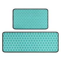 Turquoise Geometric Quatrefoil Pattern Kitchen Rugs Sets Of 2,Anti Fatigue Kitchen Mat Rugs Non Slip Washable,Decorative Kitchen Floor Mats for Kitchen,Sink,Laundry,17"X30" 17"X47"
