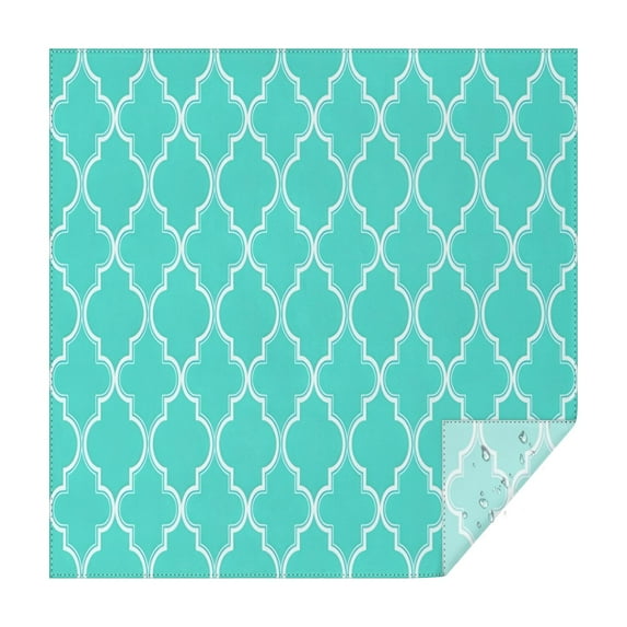 Turquoise Geometric Quatrefoil Pattern Square Tablecloth,Waterproof Square Table Cover,Wipeable Spillproof Washable Table Cover for Home Kitchen Party Decor 42"X42"(107x107cm)