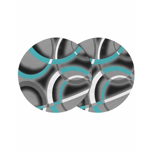 Turquoise Geometric Round Placemats Set of 2 for Dinning Tables,Heat-proof Braided Table Mats 13 Inch,Grey Classic Abstract Lines Striped Washable Place Mat for Kitchen Restaurant Party Table Decor