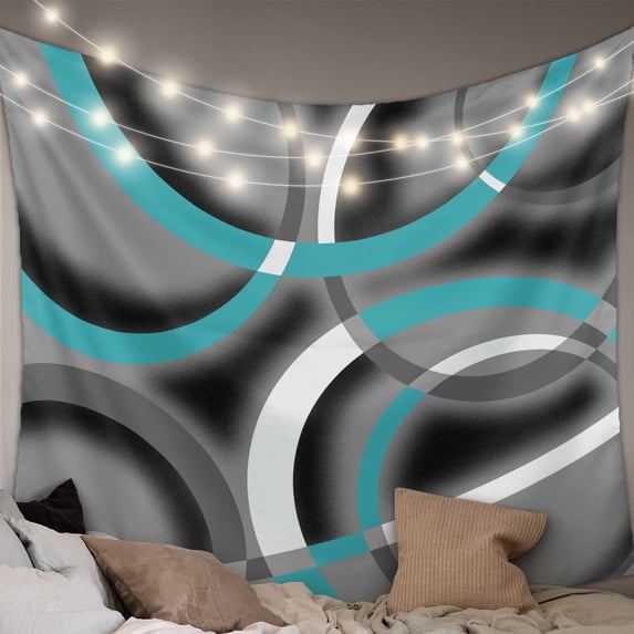 Turquoise Geometric Small Tapestry for Bedroom Wall Hanging Tapestry,Grey Classic Abstract Lines Striped Ceiling Backdrop Tapestries Poster Blanket Wall Decor for Teens Room Living Room 23" x 28"