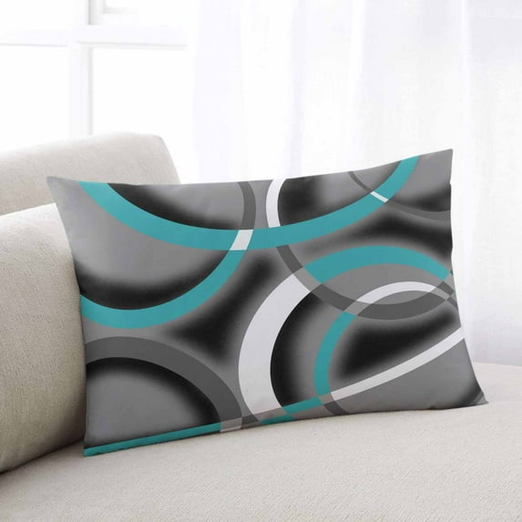 Turquoise Geometric Standard Size Pillow Cover,Pillowcase Protectors with Zipper,Decorative Throw Pillow Case Cover,Grey Classic Abstract Lines Striped Pillow Shams for Couch Sofa 20x26Inch