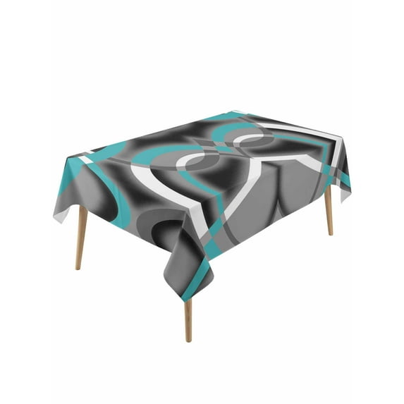 Turquoise Geometric Table Cloth, Grey Classic Abstract Lines Striped Waterproof Tablecloth for Rectangle Tables, Reusable Washable Fabric Table Cover for Restaurant Kitchen Dining Tables 54"x108"
