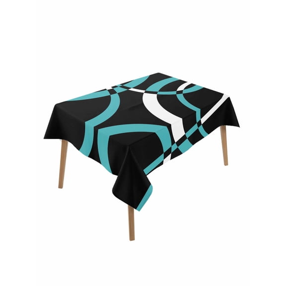 Turquoise Geometric Table Cloth, Waterproof Tablecloth for Rectangle Tables, Modern Abstract Aesthetic Striped Art Reusable Washable Fabric Table Cover for Restaurant Kitchen Dining Tables 52"x70"