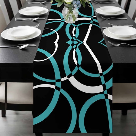 Turquoise Geometric Table Runner 72 Inches Long, Modern Abstract Aesthetic Striped Art Kitchen Coffee Dining Table Decoration for Home Party Birthday Wedding Home Decor 13x72 Inches