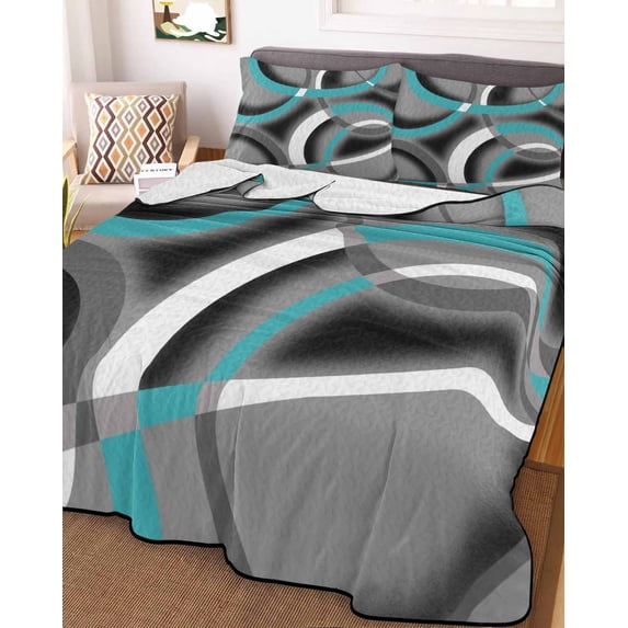 Turquoise Geometric Twin Size Down Alternative Comforter, Lightweight Comforter Quilt Bedding Set with Pillow Shams Grey Classic Abstract Lines Striped All Seasons Bed Comforter Duvet Insert 68"x86"