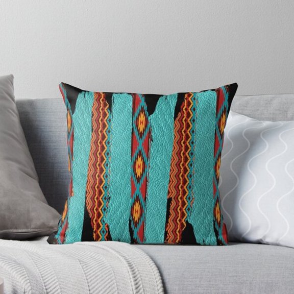 Turquoise Geometric Zigzag Stripe Square Pillow Case, 100% Polyester Velvet, Southwestern Style Home Décor