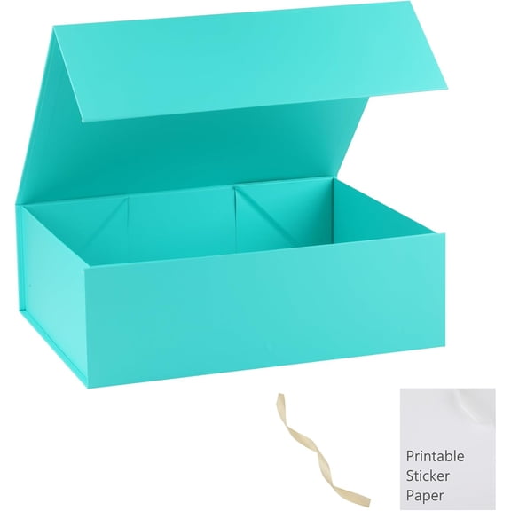 Turquoise Gift Box 19 x 16 x 6 Inches with Lid Ribbon and Printable Sticker Paper