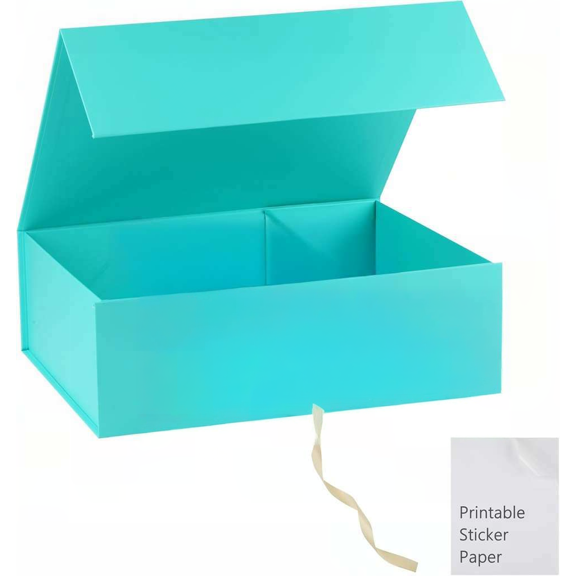 Turquoise Gift Box 19x16x6 Inches with Lid Ribbon and Printable Sticker Paper