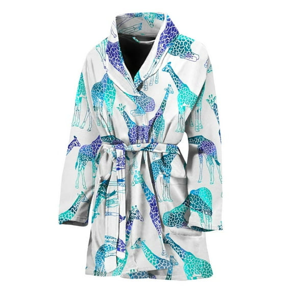 Turquoise Giraffe Pattern Women Bathrobe One Size Univeral Fits Fashion Lightweight Plush Fleece Long Robe For Women