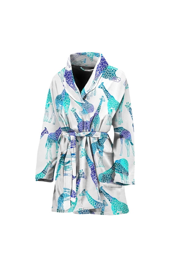 Turquoise Giraffe Pattern Print Women Bathrobe