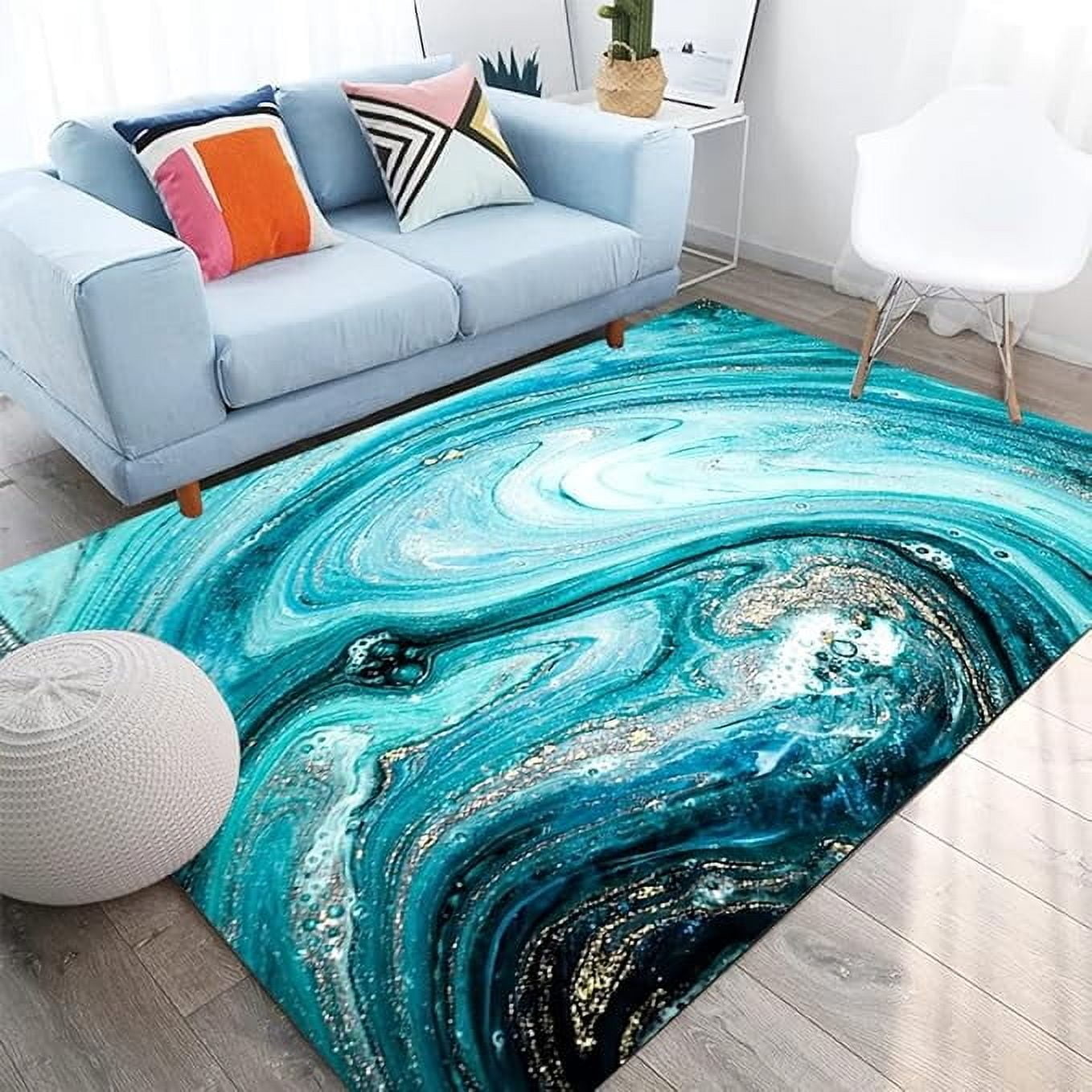 Turquoise Gold Aesthetic Modern Abstract Area Rugs Soft Thick Washable ...