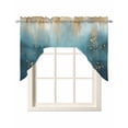thumbnail image 1 of Turquoise Gold Geometric Swag Valances for Windows, Small Curtains Drapes, Modern Abstract Oil Painting Kitchen Window Curtains Over Sink Window Treatment Valance for Bedroom/Bathroom 56"x36", 1 of 5