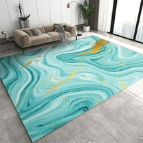 Turquoise Gold Marble Area Rug, Modern Abstract Rug For Living Room, Indoor Carpet Non-Slip Breathable Washable Rug For Bedroom Study Dining Room Office 4 x 6ft